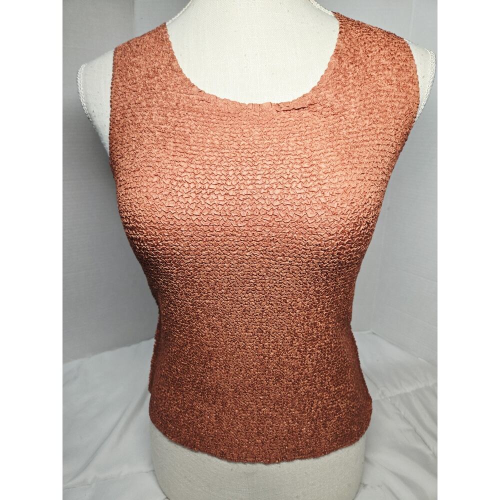 Popcorn Crinkle Tank Top Burnk Orange Boho Indie Stretch Sleeveless M 90's - Picture 2 of 9